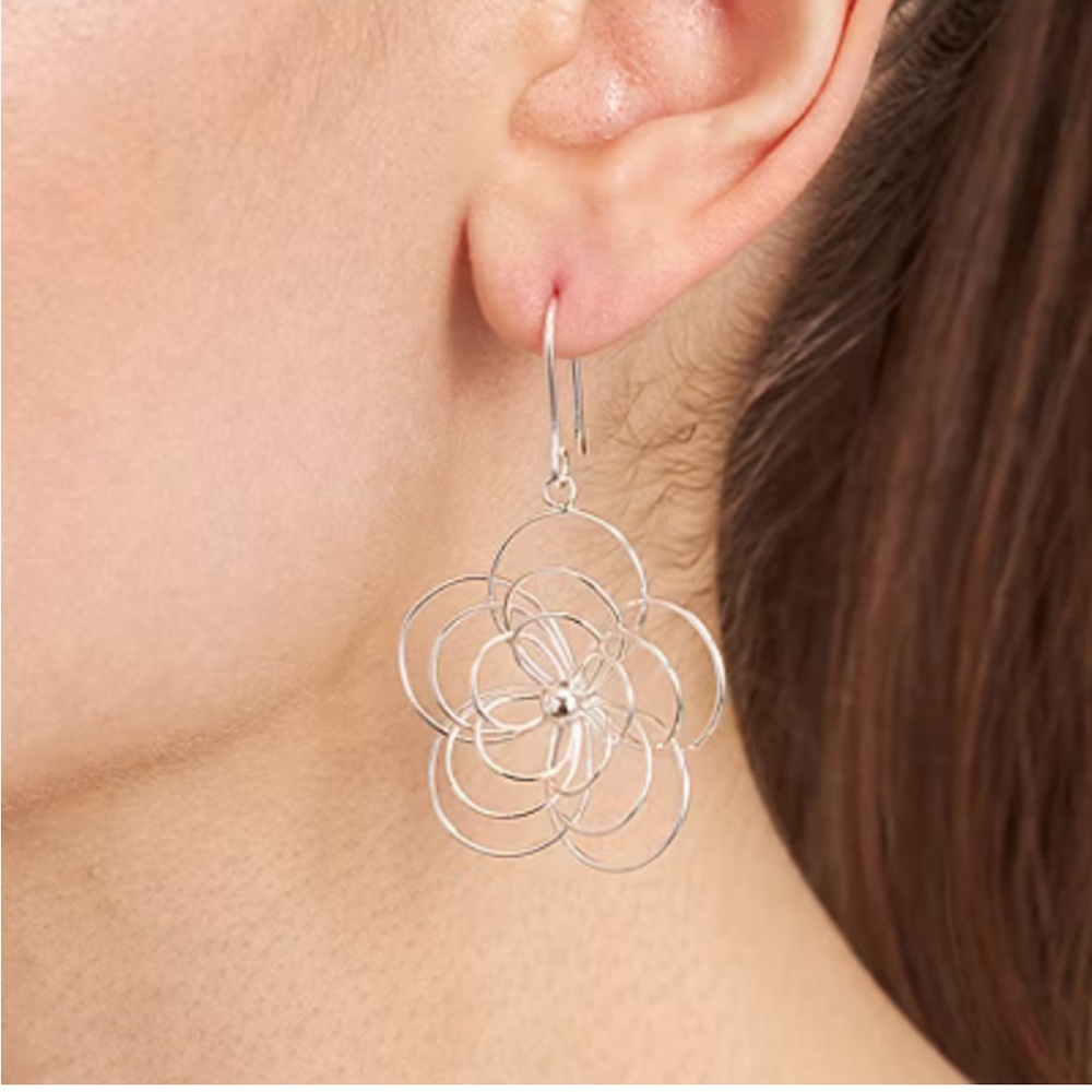 NEW Silver Reflections Pure Silver Over Brass Flower Drop Earrings